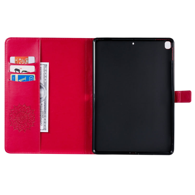 For iPad 10.2 / Pro 10.5 / Air 2019 Pressed Printing Sun Flower Pattern Horizontal Flip Leather Case with Holder & Card Slots & Wallet(Rose Red) - iPad Air (2019) Cases by buy2fix | Online Shopping UK | buy2fix