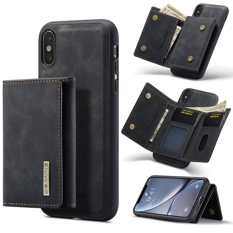 DG.MING M1 Series 3-Fold Multi Card Wallet Back Cover Shockproof Case with Holder Function For iPhone X(Black) by DG.MING