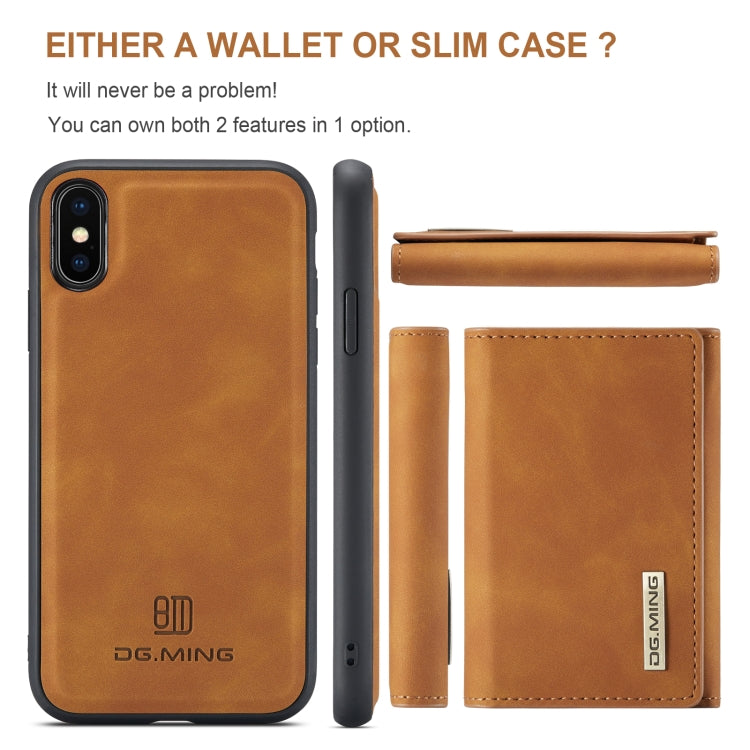DG.MING M1 Series 3-Fold Multi Card Wallet Back Cover Shockproof Case with Holder Function For iPhone X(Brown) by DG.MING