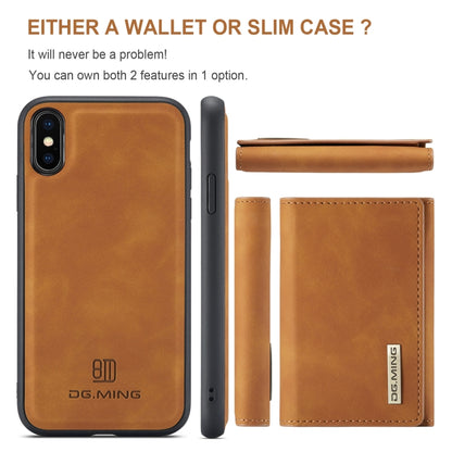 DG.MING M1 Series 3-Fold Multi Card Wallet Back Cover Shockproof Case with Holder Function For iPhone X(Brown) by DG.MING
