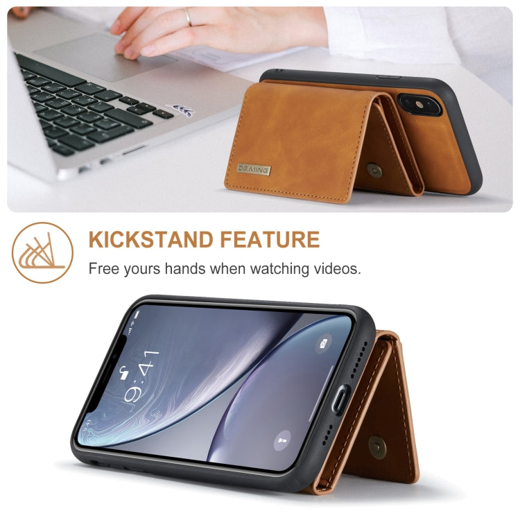DG.MING M1 Series 3-Fold Multi Card Wallet Back Cover Shockproof Case with Holder Function For iPhone X(Brown) by DG.MING