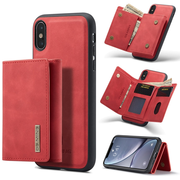 DG.MING M1 Series 3-Fold Multi Card Wallet Back Cover Shockproof Case with Holder Function For iPhone X(Red) by DG.MING