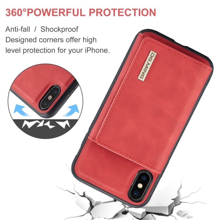 DG.MING M1 Series 3-Fold Multi Card Wallet Back Cover Shockproof Case with Holder Function For iPhone X(Red) by DG.MING