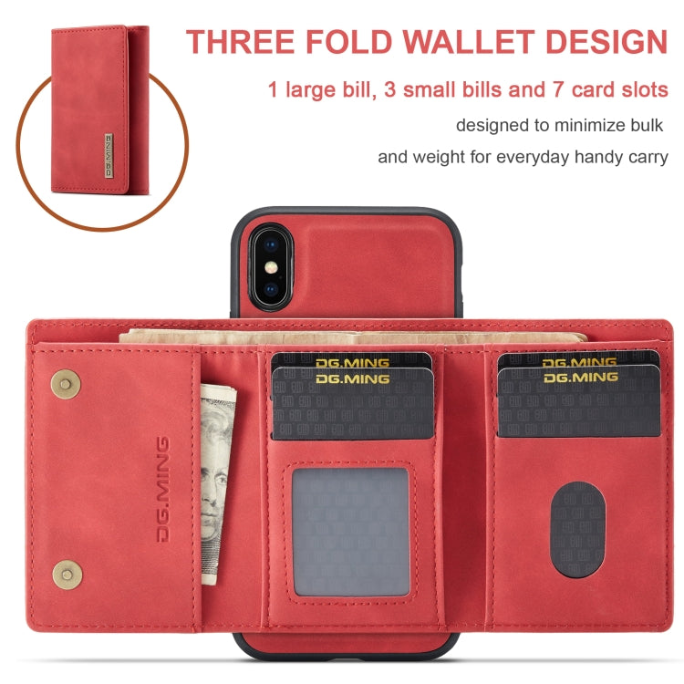 DG.MING M1 Series 3-Fold Multi Card Wallet Back Cover Shockproof Case with Holder Function For iPhone X(Red) by DG.MING