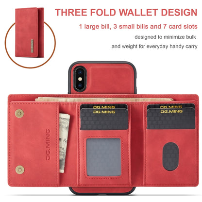 DG.MING M1 Series 3-Fold Multi Card Wallet Back Cover Shockproof Case with Holder Function For iPhone X(Red) by DG.MING