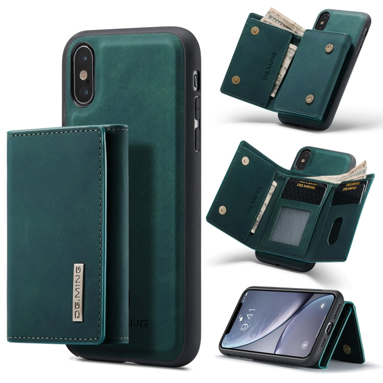 DG.MING M1 Series 3-Fold Multi Card Wallet Back Cover Shockproof Case with Holder Function For iPhone X(Green) by DG.MING