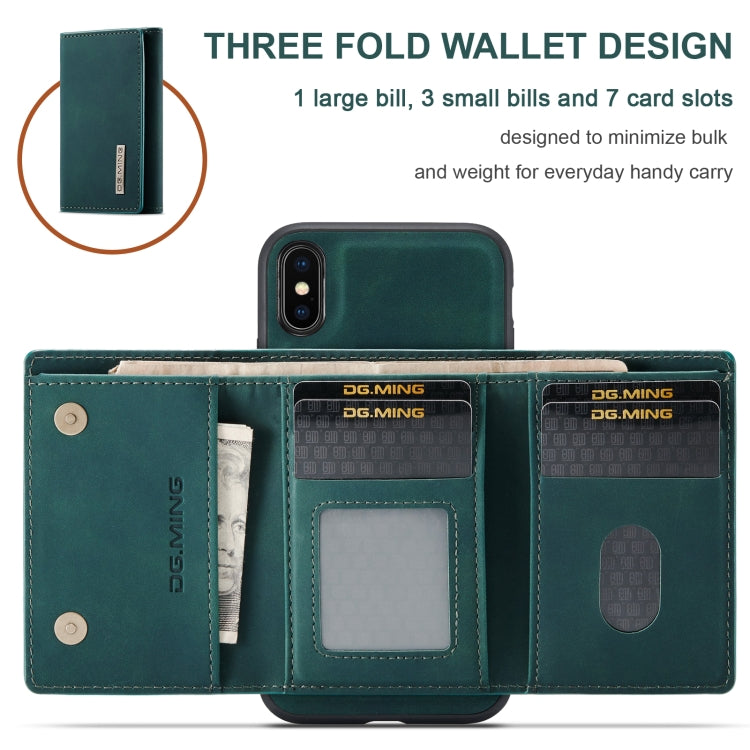 DG.MING M1 Series 3-Fold Multi Card Wallet Back Cover Shockproof Case with Holder Function For iPhone X(Green) by DG.MING