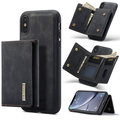 DG.MING M1 Series 3-Fold Multi Card Wallet Back Cover Shockproof Case with Holder Function For iPhone XS(Black) by DG.MING