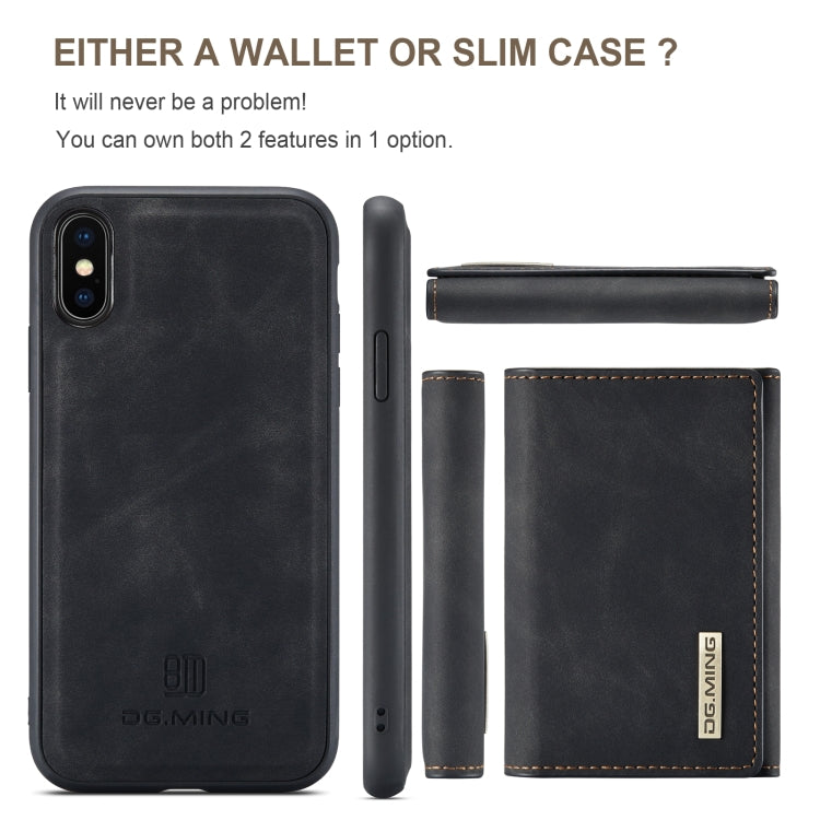 DG.MING M1 Series 3-Fold Multi Card Wallet Back Cover Shockproof Case with Holder Function For iPhone XS(Black) by DG.MING