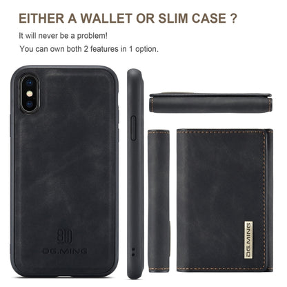 DG.MING M1 Series 3-Fold Multi Card Wallet Back Cover Shockproof Case with Holder Function For iPhone XS(Black) by DG.MING