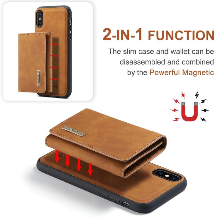 DG.MING M1 Series 3-Fold Multi Card Wallet Back Cover Shockproof Case with Holder Function For iPhone XS(Brown) by DG.MING