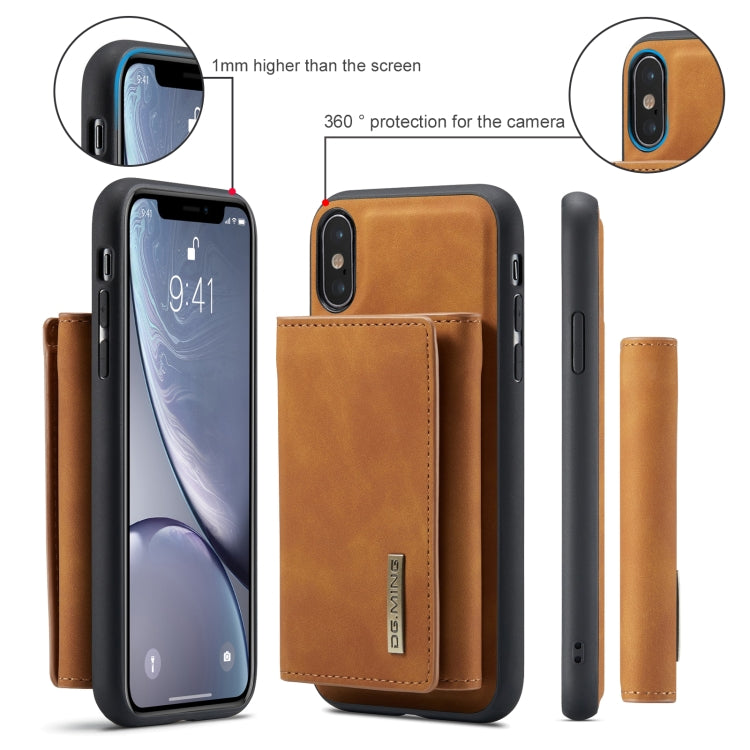 DG.MING M1 Series 3-Fold Multi Card Wallet Back Cover Shockproof Case with Holder Function For iPhone XS(Brown) by DG.MING