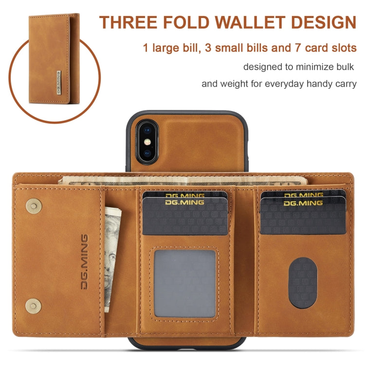 DG.MING M1 Series 3-Fold Multi Card Wallet Back Cover Shockproof Case with Holder Function For iPhone XS(Brown) by DG.MING