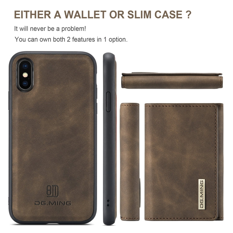 DG.MING M1 Series 3-Fold Multi Card Wallet Back Cover Shockproof Case with Holder Function For iPhone XS(Coffee) by DG.MING