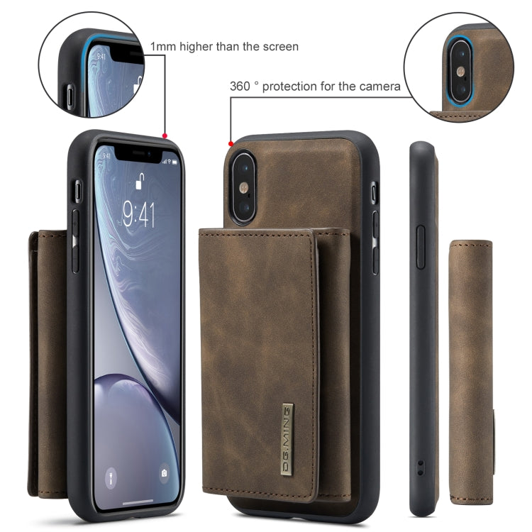 DG.MING M1 Series 3-Fold Multi Card Wallet Back Cover Shockproof Case with Holder Function For iPhone XS(Coffee) by DG.MING