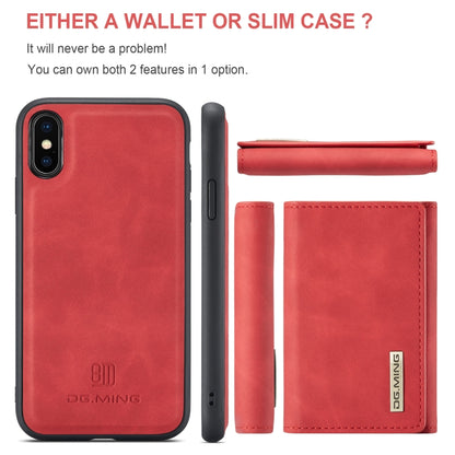 DG.MING M1 Series 3-Fold Multi Card Wallet Back Cover Shockproof Case with Holder Function For iPhone XS(Red) by DG.MING