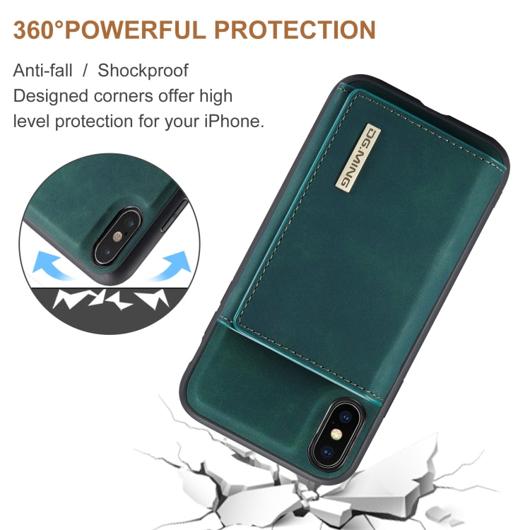 DG.MING M1 Series 3-Fold Multi Card Wallet Back Cover Shockproof Case with Holder Function For iPhone XS(Green) by DG.MING