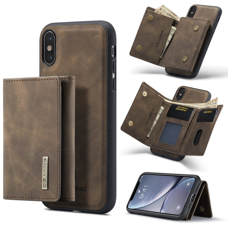 DG.MING M1 Series 3-Fold Multi Card Wallet Back Cover Shockproof Case with Holder Function For iPhone XS Max(Coffee) by DG.MING