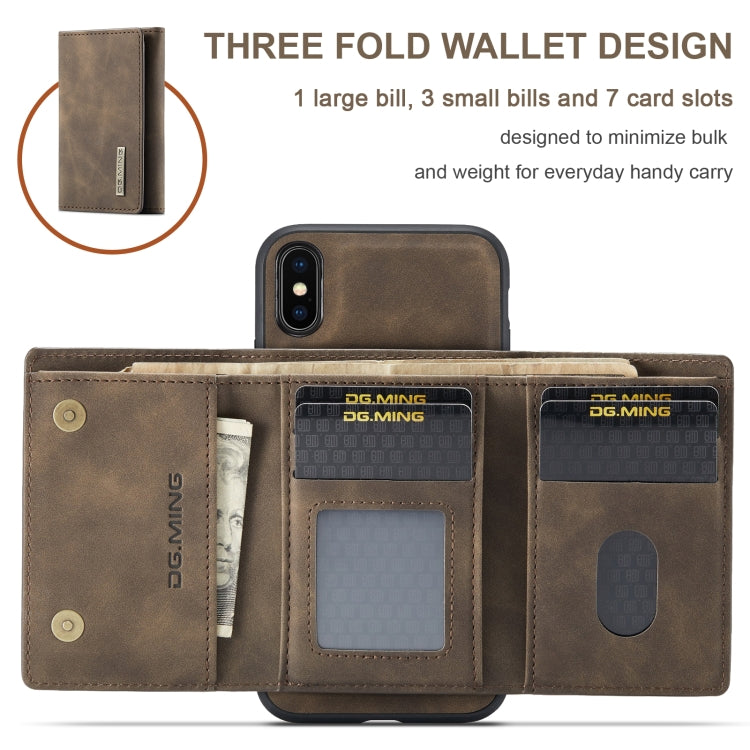 DG.MING M1 Series 3-Fold Multi Card Wallet Back Cover Shockproof Case with Holder Function For iPhone XS Max(Coffee) by DG.MING