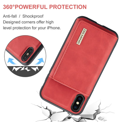 DG.MING M1 Series 3-Fold Multi Card Wallet Back Cover Shockproof Case with Holder Function For iPhone XS Max(Red) by DG.MING