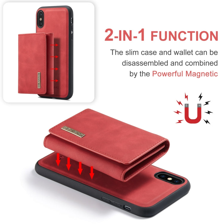 DG.MING M1 Series 3-Fold Multi Card Wallet Back Cover Shockproof Case with Holder Function For iPhone XS Max(Red) by DG.MING