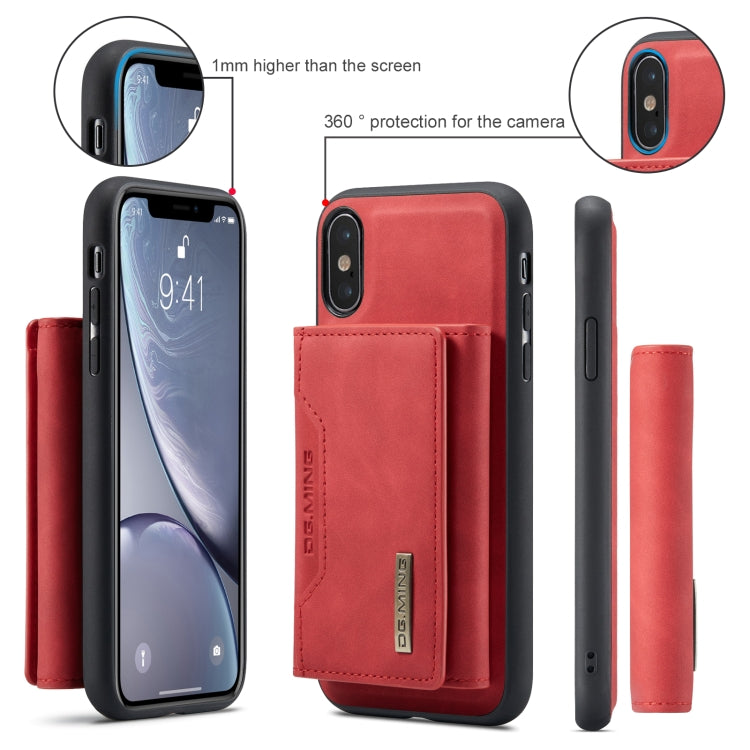 DG.MING M1 Series 3-Fold Multi Card Wallet Back Cover Shockproof Case with Holder Function For iPhone XS Max(Red) by DG.MING