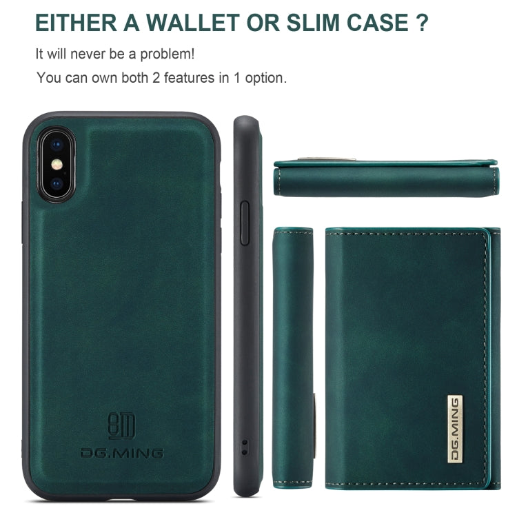 DG.MING M1 Series 3-Fold Multi Card Wallet Back Cover Shockproof Case with Holder Function For iPhone XS Max(Green) by DG.MING