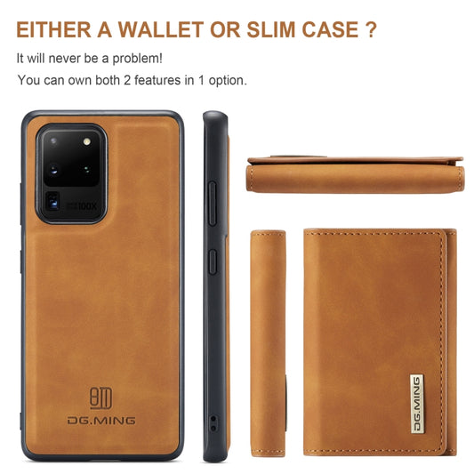 For Samsung Galaxy S20 Ultra DG.MING M1 Series 3-Fold Multi Card Wallet Back Cover Shockproof Case with Holder Function(Brown) by DG.MING