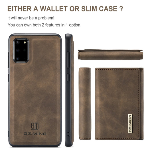 For Samsung Galaxy S20+ DG.MING M1 Series 3-Fold Multi Card Wallet Back Cover Shockproof Case with Holder Function(Coffee) by DG.MING