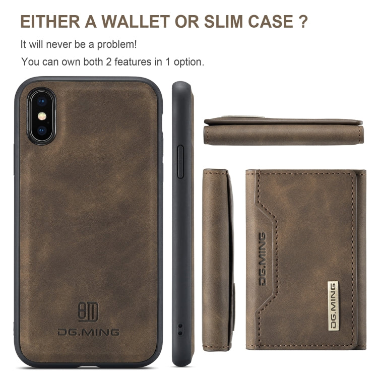 DG.MING M2 Series 3-Fold Multi Card Bag Back Cover Shockproof Case with Wallet & Holder Function For iPhone X(Coffee) by DG.MING