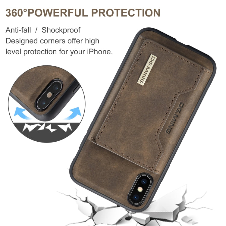 DG.MING M2 Series 3-Fold Multi Card Bag Back Cover Shockproof Case with Wallet & Holder Function For iPhone X(Coffee) by DG.MING