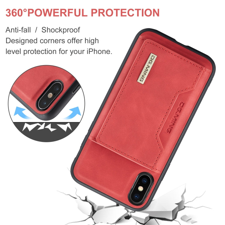 DG.MING M2 Series 3-Fold Multi Card Bag Back Cover Shockproof Case with Wallet & Holder Function For iPhone X(Red) by DG.MING