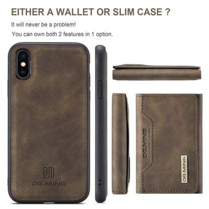 DG.MING M2 Series 3-Fold Multi Card Bag Back Cover Shockproof Case with Wallet & Holder Function For iPhone XS(Coffee) by DG.MING