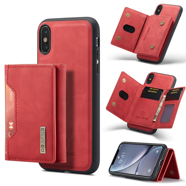 DG.MING M2 Series 3-Fold Multi Card Bag Back Cover Shockproof Case with Wallet & Holder Function For iPhone XS(Red) by DG.MING