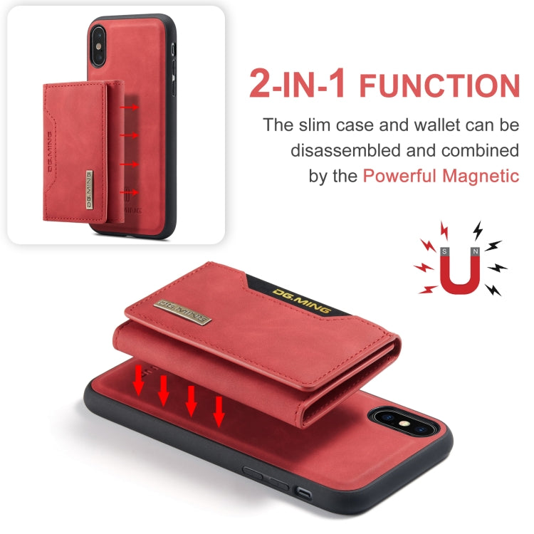 DG.MING M2 Series 3-Fold Multi Card Bag Back Cover Shockproof Case with Wallet & Holder Function For iPhone XS(Red) by DG.MING