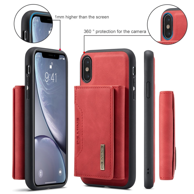 DG.MING M2 Series 3-Fold Multi Card Bag Back Cover Shockproof Case with Wallet & Holder Function For iPhone XS(Red) by DG.MING