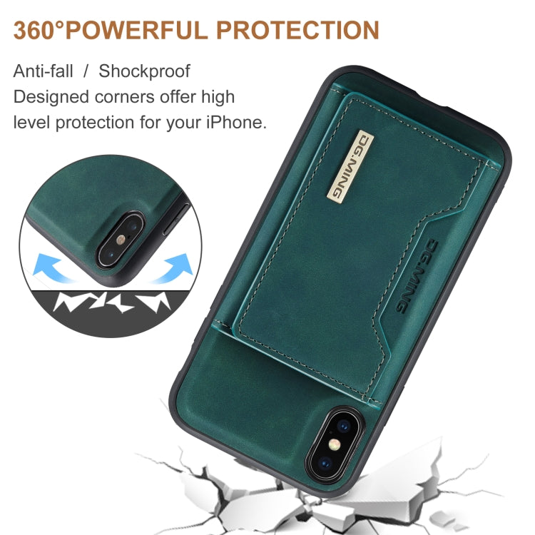 DG.MING M2 Series 3-Fold Multi Card Bag Back Cover Shockproof Case with Wallet & Holder Function For iPhone XS(Green) by DG.MING