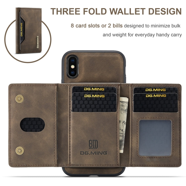DG.MING M2 Series 3-Fold Multi Card Bag Back Cover Shockproof Case with Wallet & Holder Function For iPhone XS Max(Coffee) by DG.MING