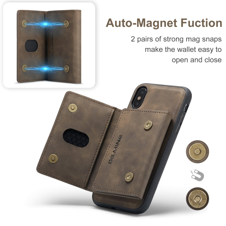 DG.MING M2 Series 3-Fold Multi Card Bag Back Cover Shockproof Case with Wallet & Holder Function For iPhone XS Max(Coffee) by DG.MING