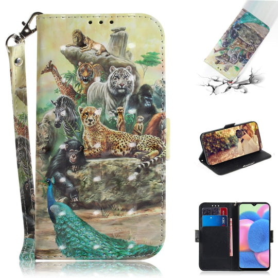 For Galaxy A20S 3D Colored Drawing Horizontal Flip PU Leather Case with Holder & Card Slots & Wallet(Zoo)