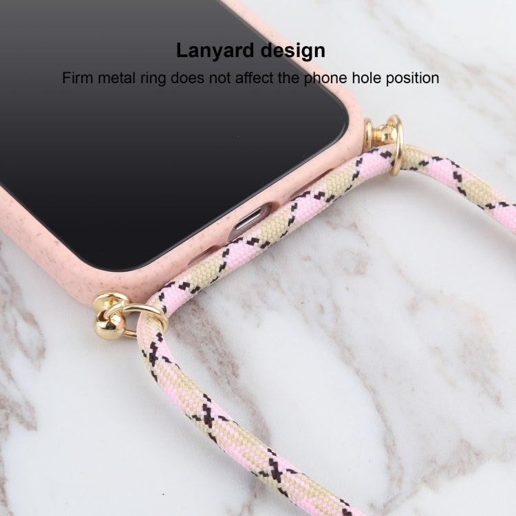 For iPhone 13 Wheat Straw Material + TPU Shockproof Case with Neck Lanyard(Pink) - iPhone 13 Cases by buy2fix | Online Shopping UK | buy2fix