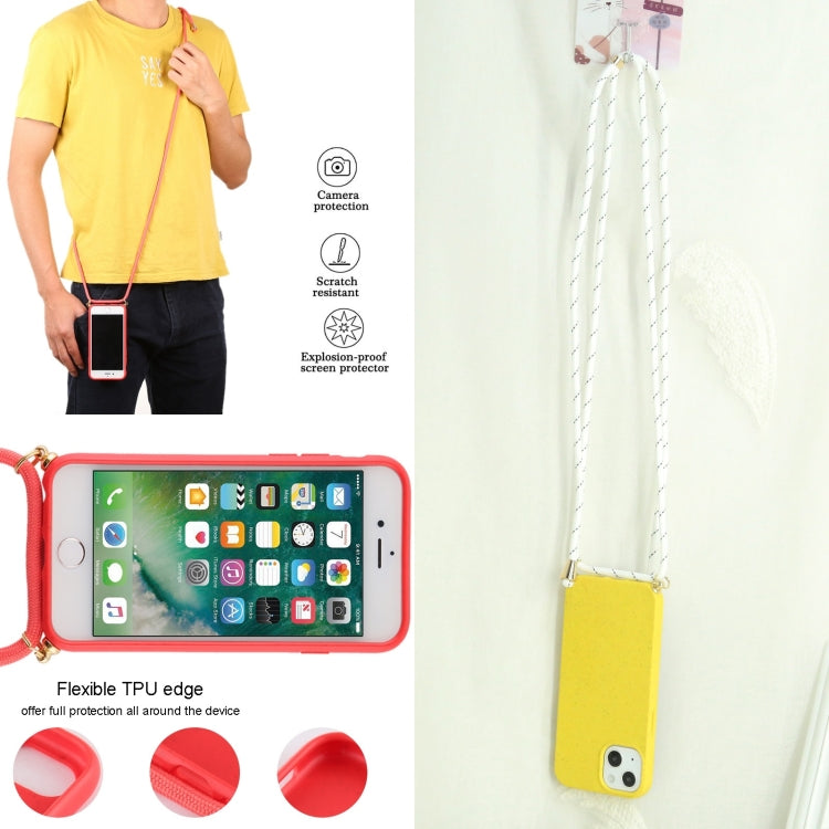 For iPhone 13 Wheat Straw Material + TPU Shockproof Case with Neck Lanyard(Yellow) - iPhone 13 Cases by buy2fix | Online Shopping UK | buy2fix