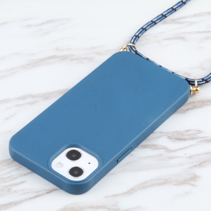 For iPhone 13 Wheat Straw Material + TPU Shockproof Case with Neck Lanyard(Blue) - iPhone 13 Cases by buy2fix | Online Shopping UK | buy2fix