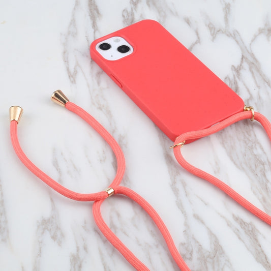 For iPhone 13 Wheat Straw Material + TPU Shockproof Case with Neck Lanyard(Red) by buy2fix