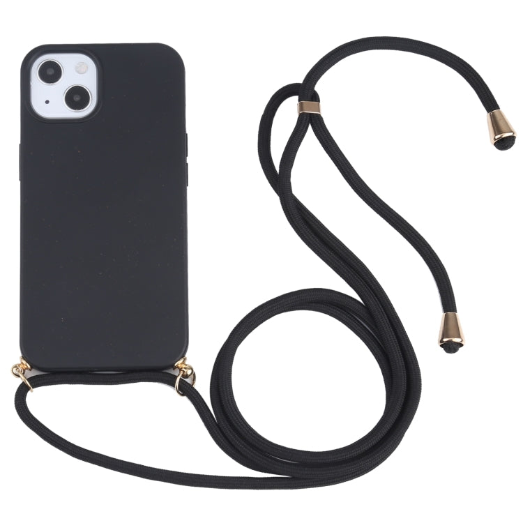 For iPhone 13 Wheat Straw Material + TPU Shockproof Case with Neck Lanyard(Black) - iPhone 13 Cases by buy2fix | Online Shopping UK | buy2fix