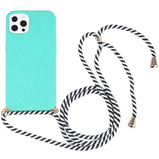 For iPhone 13 Pro Max Wheat Straw Material + TPU Shockproof Case with Neck Lanyard (Green)