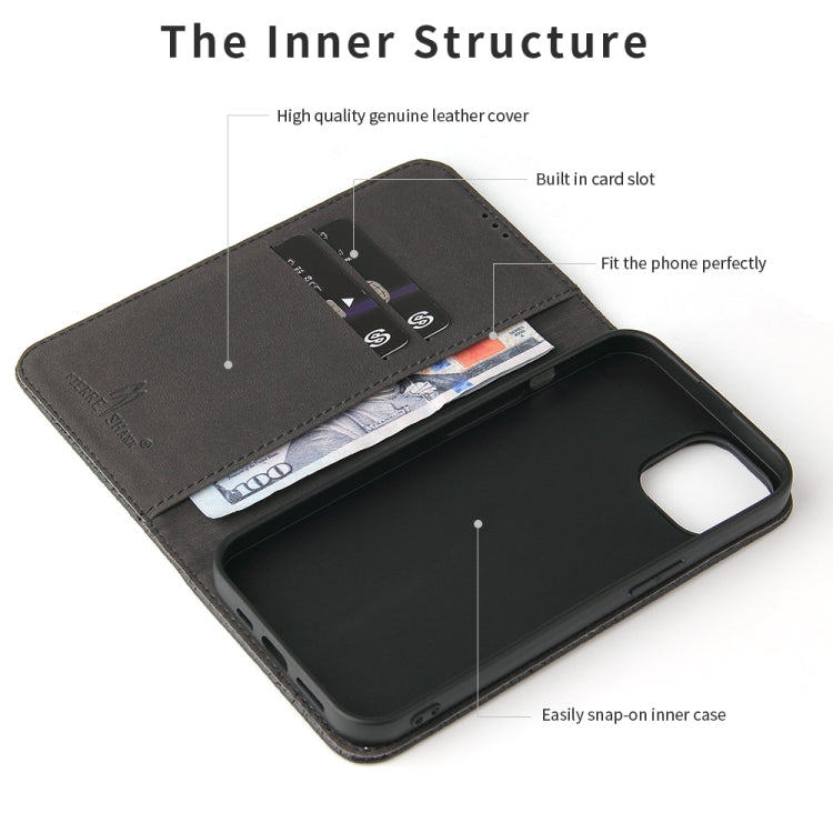 For iPhone 13 mini Fierre Shann Crocodile Texture Magnetic Horizontal Flip Genuine Leather Case with Holder & Card Slot (Black) - iPhone 13 mini Cases by FIERRE SHANN | Online Shopping UK | buy2fix