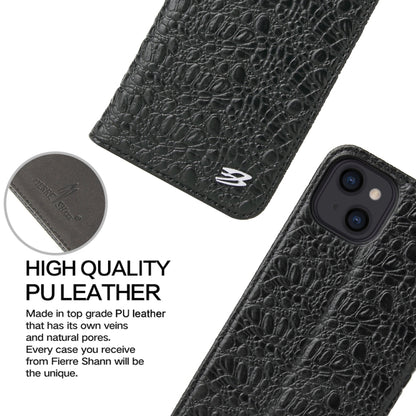 For iPhone 13 mini Fierre Shann Crocodile Texture Magnetic Horizontal Flip Genuine Leather Case with Holder & Card Slot (Black) - iPhone 13 mini Cases by FIERRE SHANN | Online Shopping UK | buy2fix