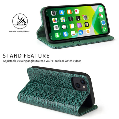 For iPhone 13 Fierre Shann Crocodile Texture Magnetic Horizontal Flip Genuine Leather Case with Holder & Card Slot(Green) - iPhone 13 Cases by FIERRE SHANN | Online Shopping UK | buy2fix