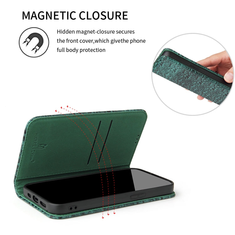 For iPhone 13 Fierre Shann Crocodile Texture Magnetic Horizontal Flip Genuine Leather Case with Holder & Card Slot(Green) - iPhone 13 Cases by FIERRE SHANN | Online Shopping UK | buy2fix